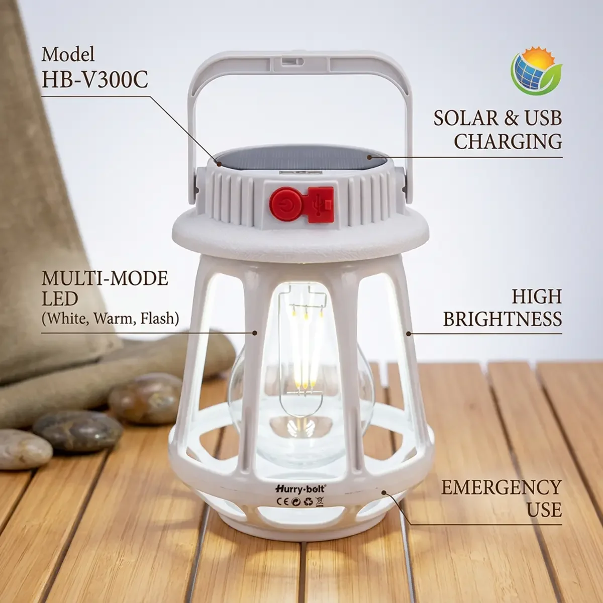 Ηλιακό Φανάρι LED 300W Επαναφορτιζόμενο Με USB SB-V300W - Image 2