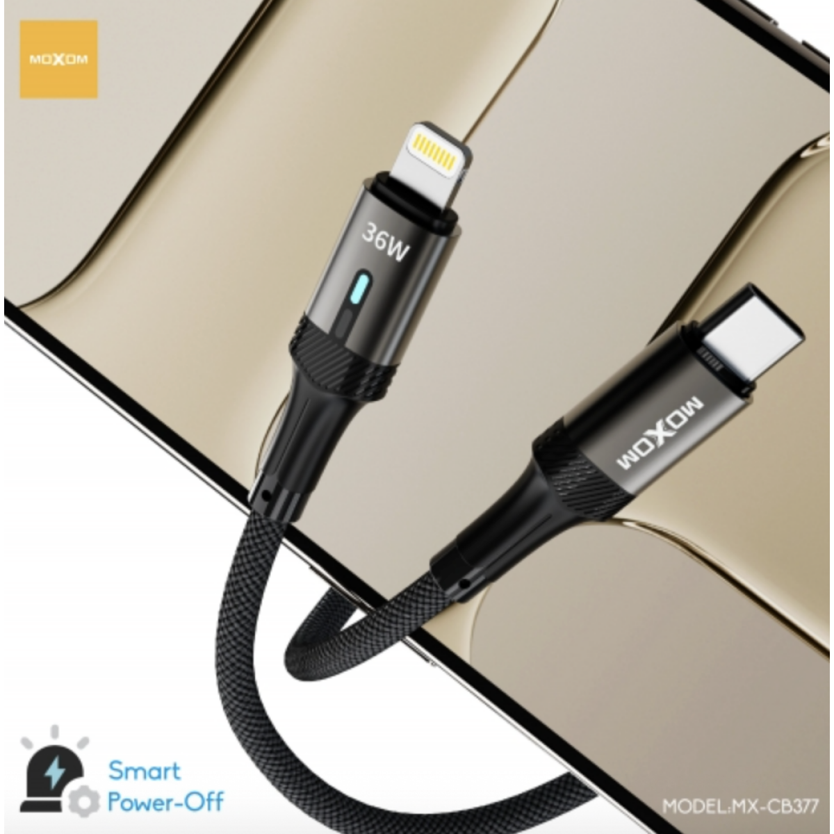 Καλώδιο Φόρτισης USB Type-C Σε Type-C 100W Με Smart Auto Power Off 1.2m Moxom MX-CB377 - Image 3