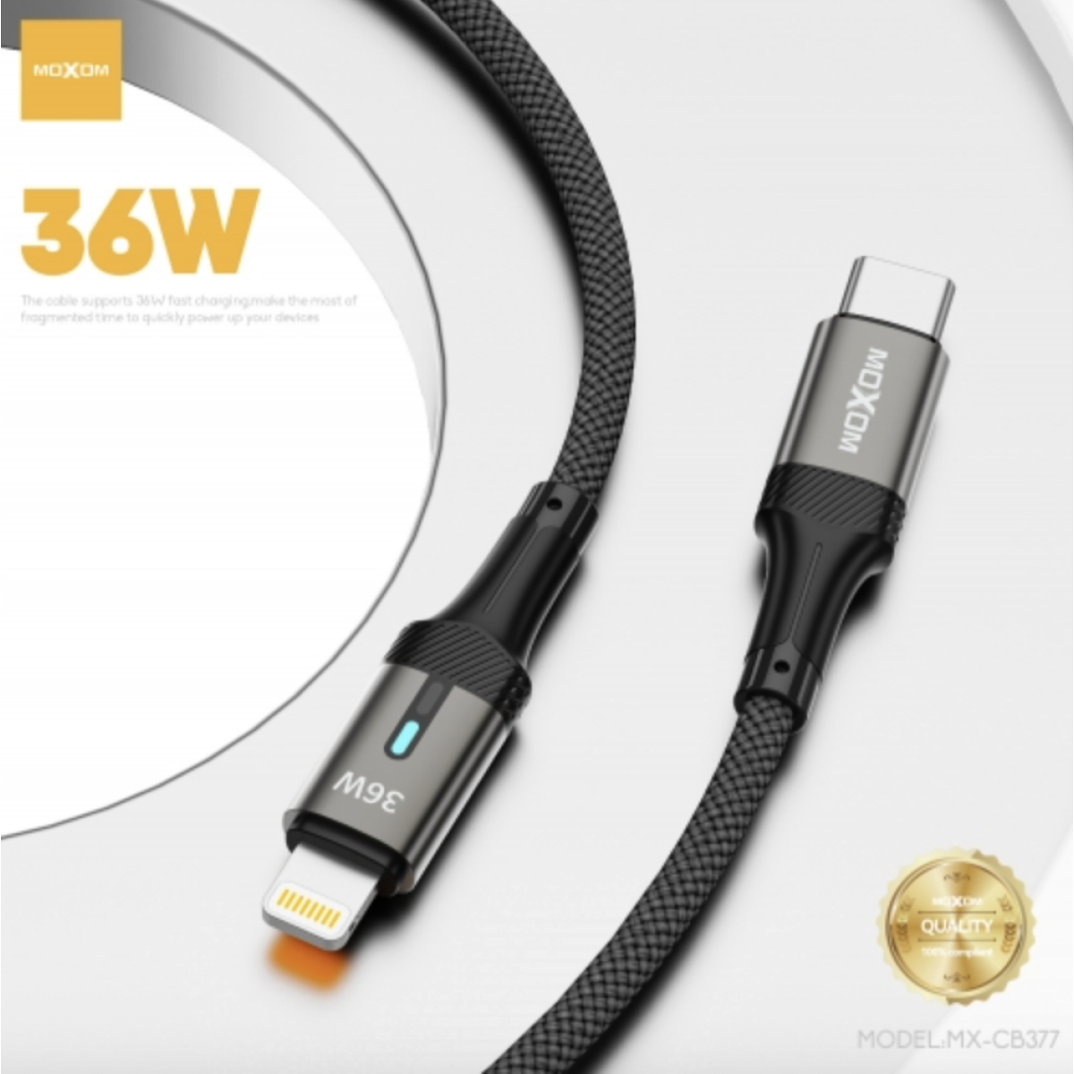 Καλώδιο Φόρτισης USB Type-C Σε Type-C 100W Με Smart Auto Power Off 1.2m Moxom MX-CB377 - Image 2