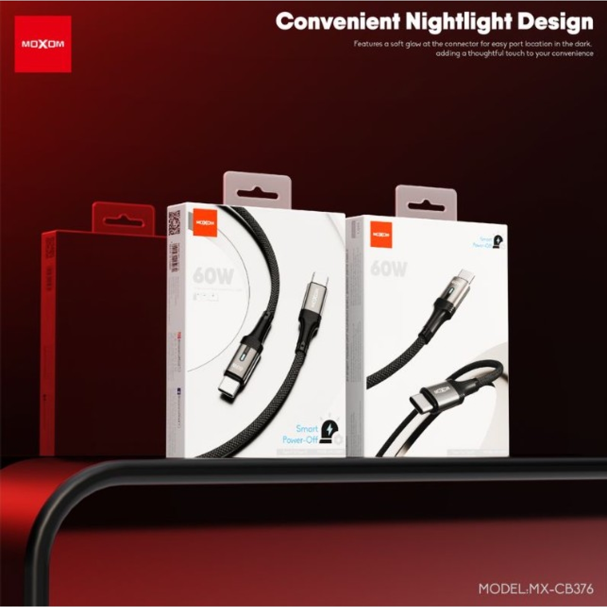 Καλώδιο Φόρτισης USB Type-C Σε Type-C 60W Με Smart Power Off 1m Moxom MX-CB376 - Image 2