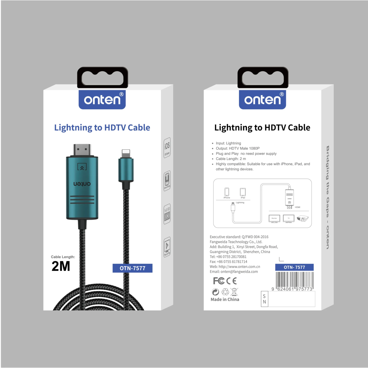 Καλώδιο Lightning Σε HDMI Full HD 1080p 2m Onten OTN-7577 - Image 2