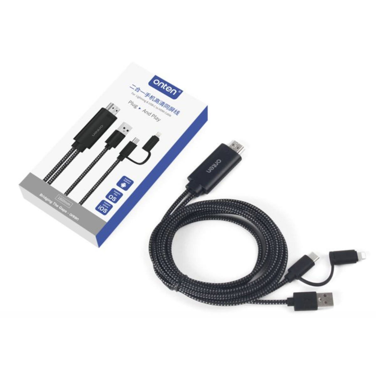 Καλώδιο Lightning / USB-C Σε HDMI 2K 1.8m Onten OTN-7537T - Image 3