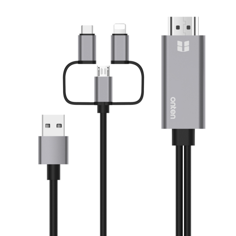 Καλώδιο Προβολής Οθόνης Σε HDMI Full HD 1080P Lightning / Type-C / Micro USB Onten OTN-7537A
