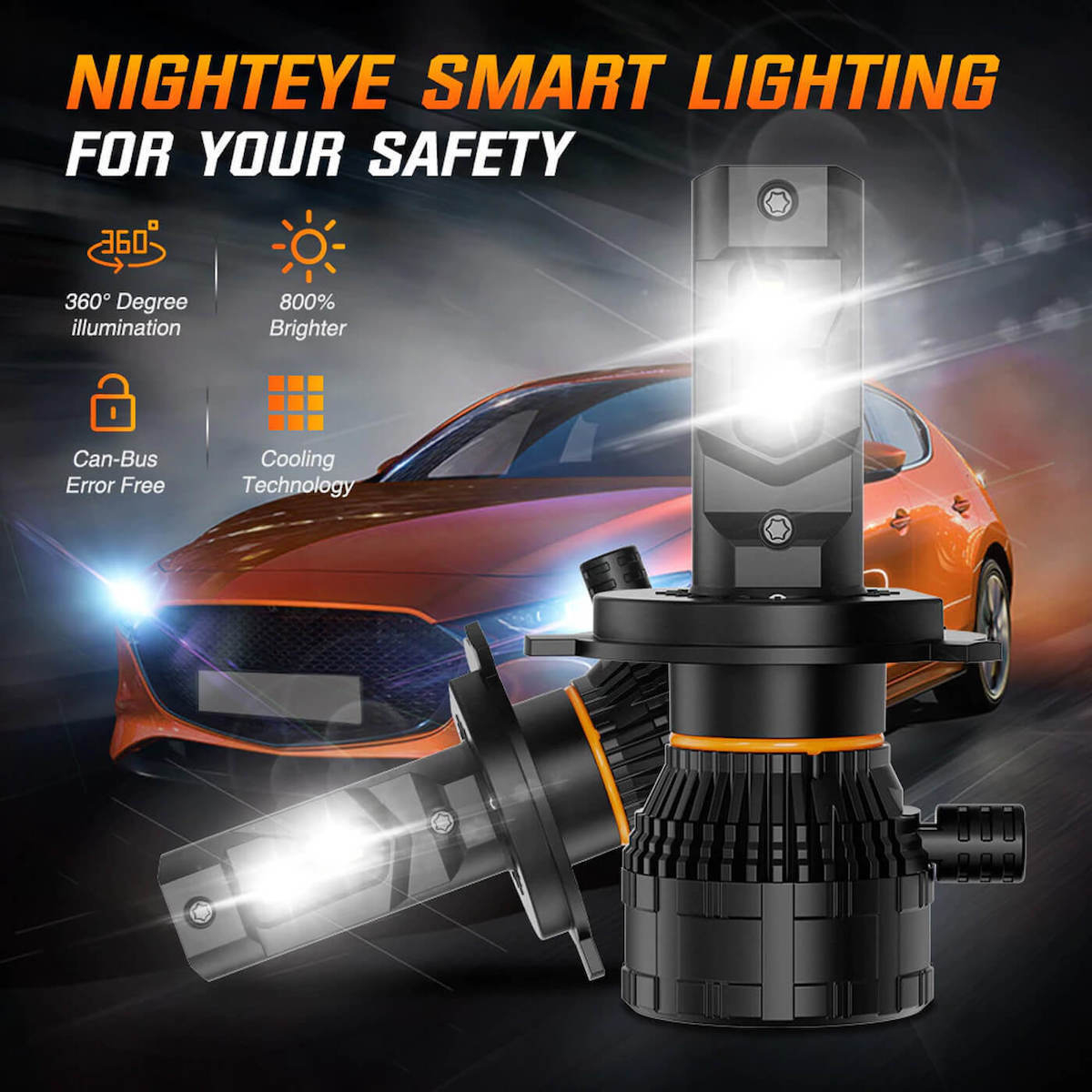 Λάμπες Αυτοκινήτου LED 200W 40000LM 6500K IP68 Canbus 9-32V 2τμχ NightEYE A315-S26-H4 - Image 4