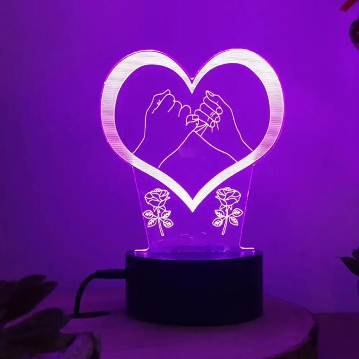 Επιτραπέζιο Φωτιστικό LED 3D Illusion Με 7 Χρώματα - Καρδιά & Τριαντάφυλλα - Image 4