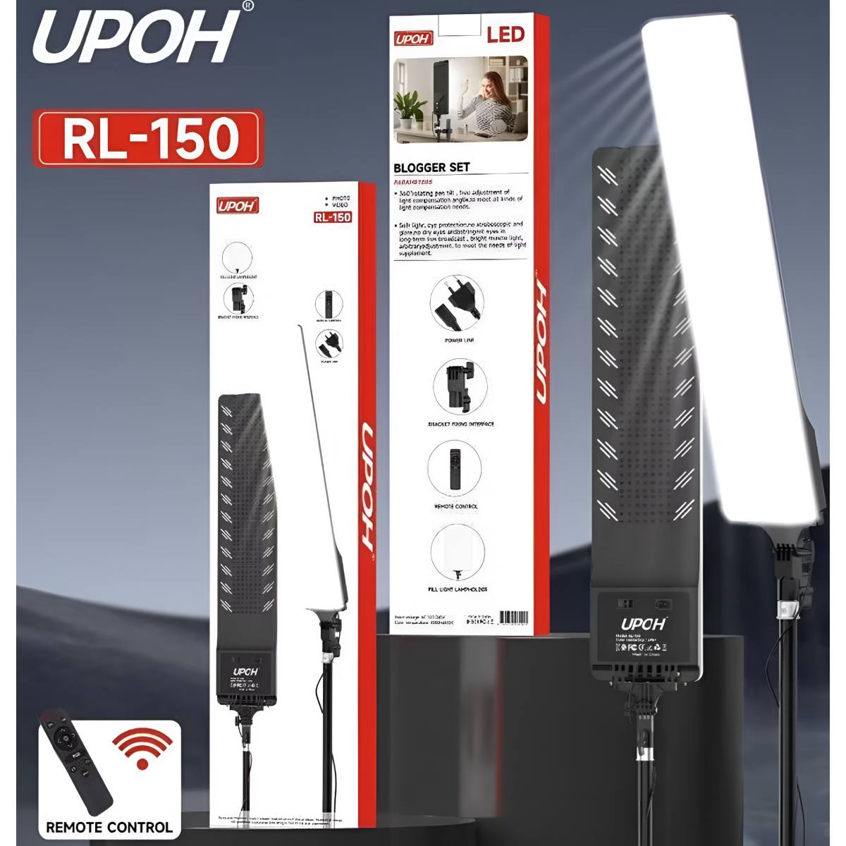 LED Φωτιστικό Studio με Βάση 2m και Τηλεχειριστήριο UPOH RL-150 - Image 2