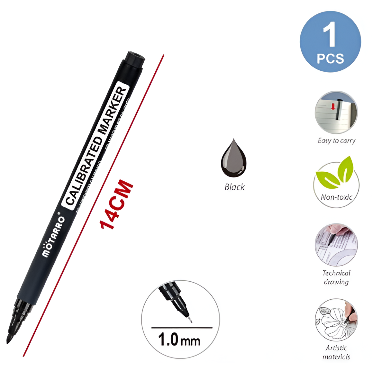 Μαρκαδόρος Σχεδίασης 1.0mm Μαύρος Motarro MP030-9