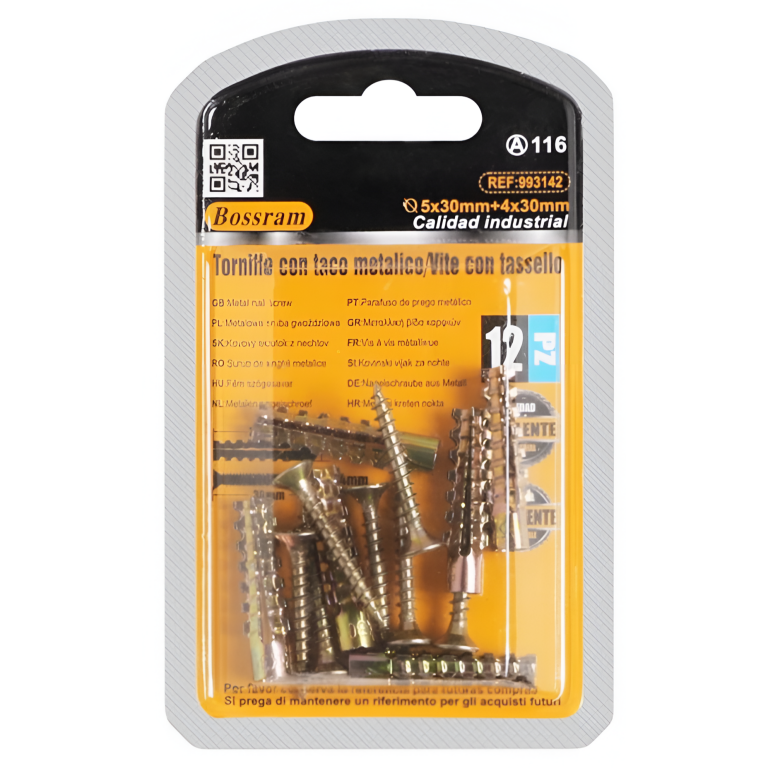 =Μεταλλικά Βύσματα με Βίδες 5x30mm & 4x30mm 12τμχ Bossram 993142