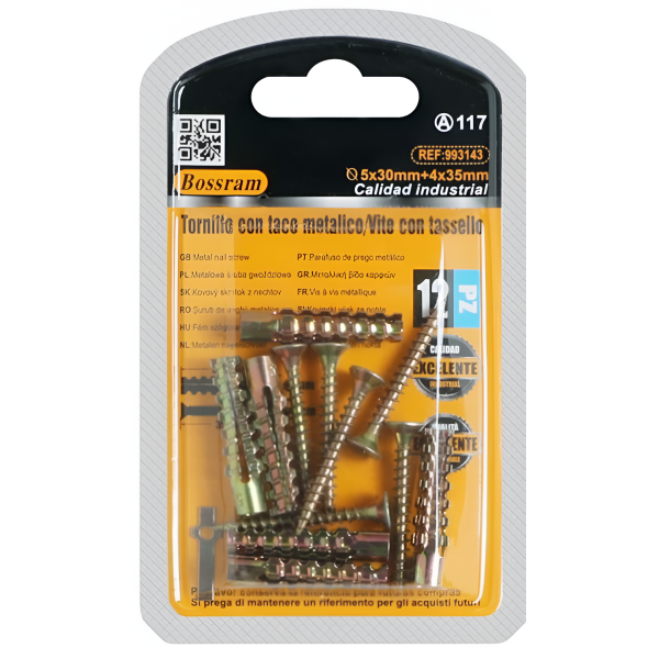 Μεταλλικά Βύσματα με Βίδες 5x30mm & 4x35mm 12τμχ Bossram 993143