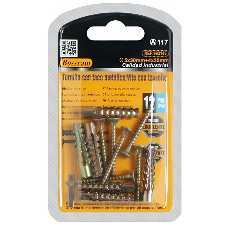 Μεταλλικά Βύσματα με Βίδες 5x30mm & 4x35mm 12τμχ Bossram 993143