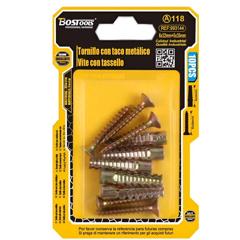 Μεταλλικά Βύσματα με Βίδες 6x32mm & 5x35mm 10τμχ BosTools 993144
