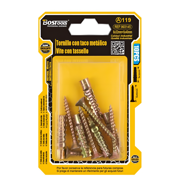 Μεταλλικά Βύσματα με Βίδες 6x32mm & 5x40mm 10τμχ BosTools 993145
