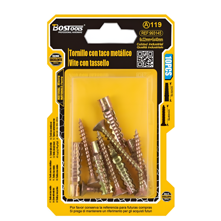 Μεταλλικά Βύσματα με Βίδες 6x32mm & 5x40mm 10τμχ BosTools 993145