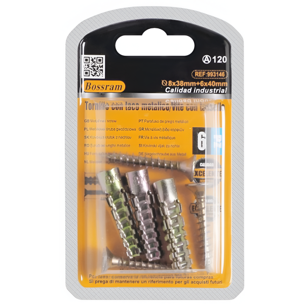 Μεταλλικά Βύσματα με Βίδες 8x38mm & 6x40mm 6τμχ Bossram 993146