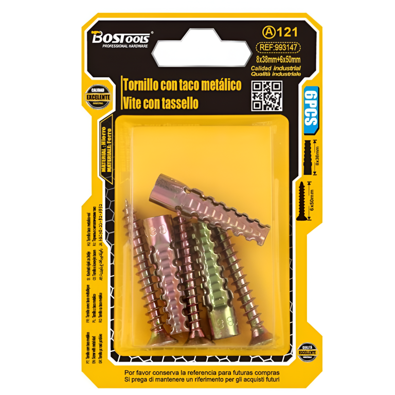 Μεταλλικά Βύσματα με Βίδες 8x38mm & 6x50mm 6τμχ Bossram 993147