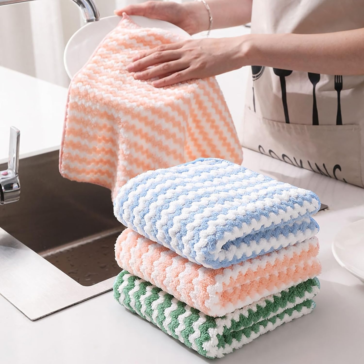 Πανιά Καθαρισμού Koυζίνας Fleece 25x26cm Σετ 12 τμχ LIAO G130080 - Image 5