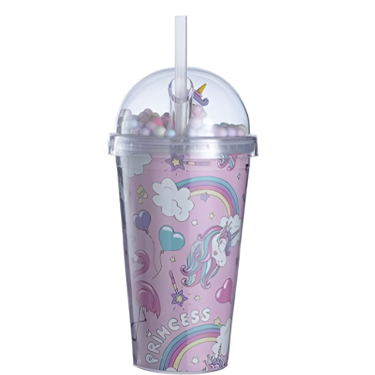 Ποτήρι Πλαστικό με Καπάκι και Καλαμάκι 450ml Unicorn Princess SDS-24855