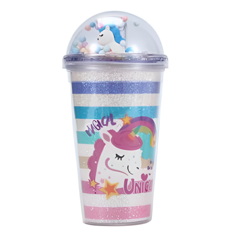Ποτήρι Πλαστικό με Καπάκι και Καλαμάκι 450ml Unicorn SDS-24842