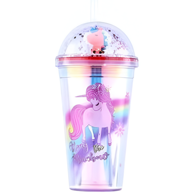 Ποτήρι Πλαστικό με Καπάκι και Καλαμάκι 450ml Unicorn SDS-24852