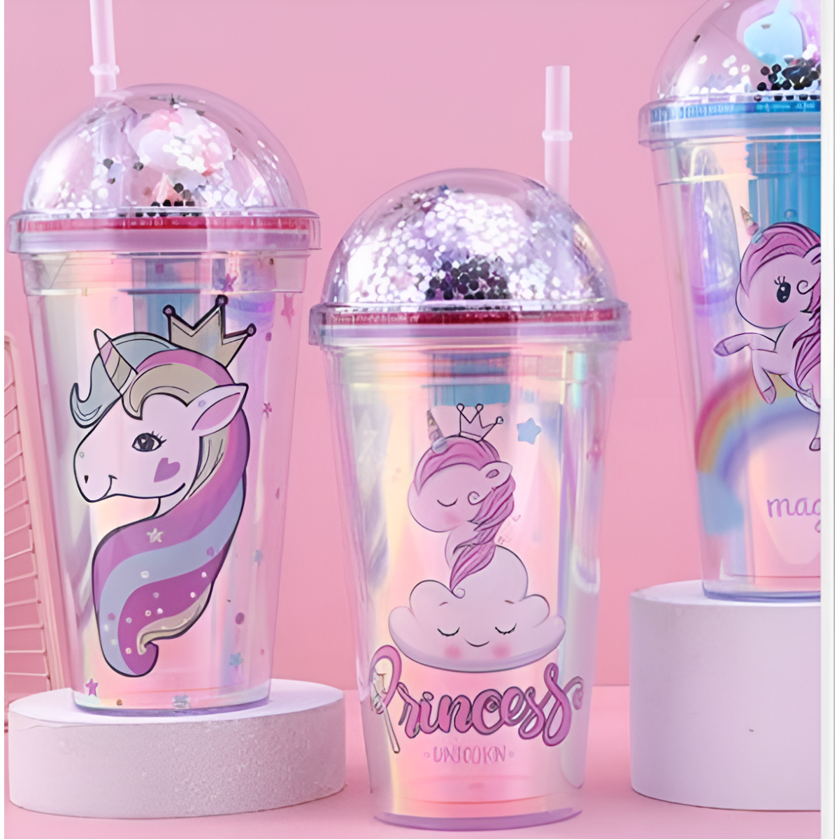 Ποτήρι Πλαστικό με Καπάκι και Καλαμάκι 450ml Unicorn SDS-24852