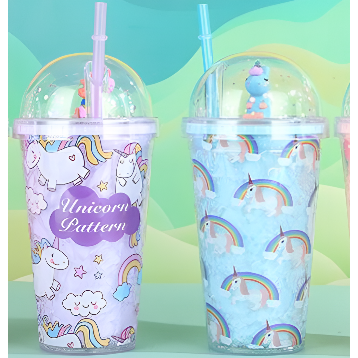 Ποτήρι Πλαστικό με Καπάκι και Καλαμάκι 450ml Unicorn SDS-24856