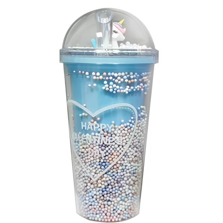Ποτήρι Πλαστικό με Καπάκι και Καλαμάκι 450ml Unicorn Valentine SDS-24846