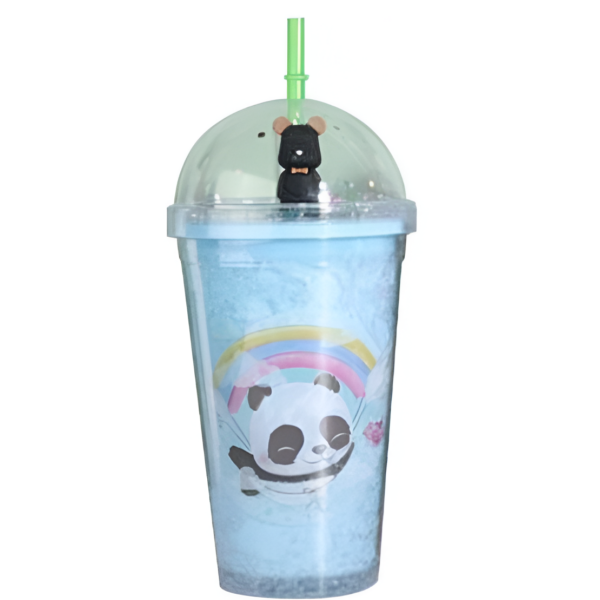 Ποτήρι Πλαστικό με Καπάκι και Καλαμάκι Panda 450ml SDS-24791