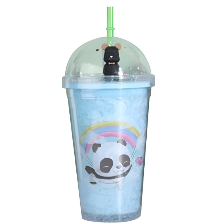Ποτήρι Πλαστικό με Καπάκι και Καλαμάκι Panda 450ml SDS-24791
