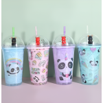 Ποτήρι Πλαστικό με Καπάκι και Καλαμάκι Panda 450ml SDS-24791