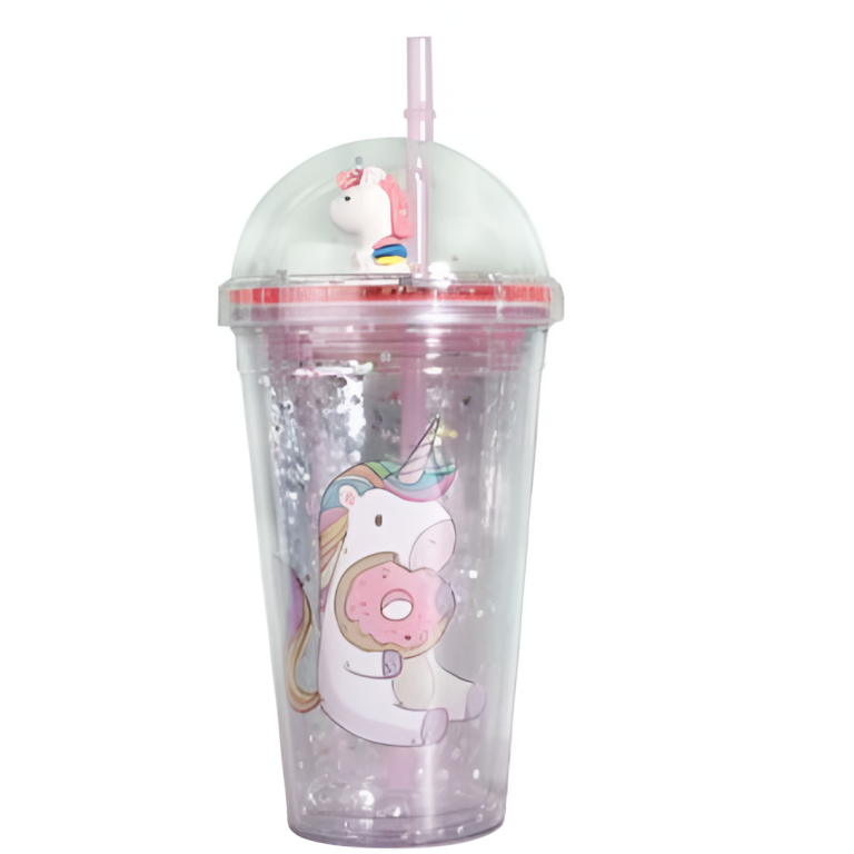 Ποτήρι Πλαστικό με Καπάκι και Καλαμάκι Unicorn 450ml SDS-24787