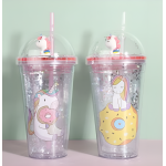 Ποτήρι Πλαστικό με Καπάκι και Καλαμάκι Unicorn 450ml SDS-24787