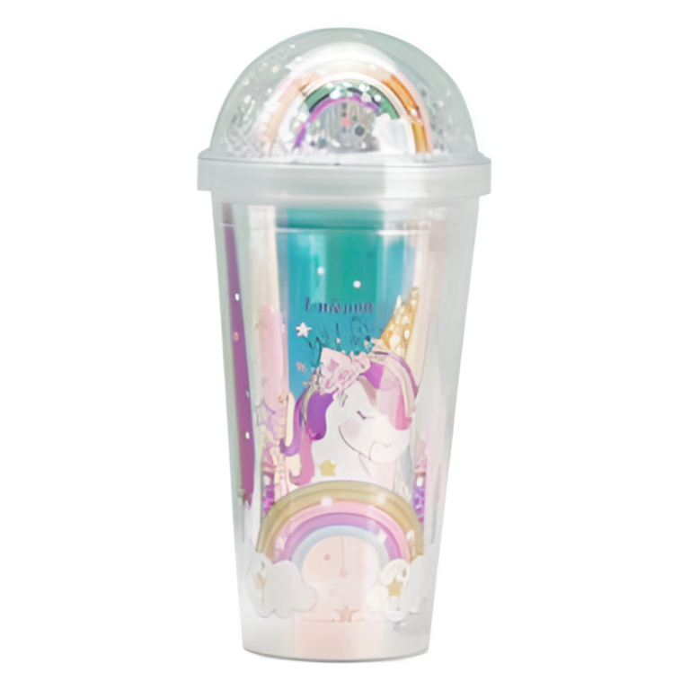Ποτήρι Πλαστικό με Καπάκι και Καλαμάκι Unicorn 450ml SDS-24797