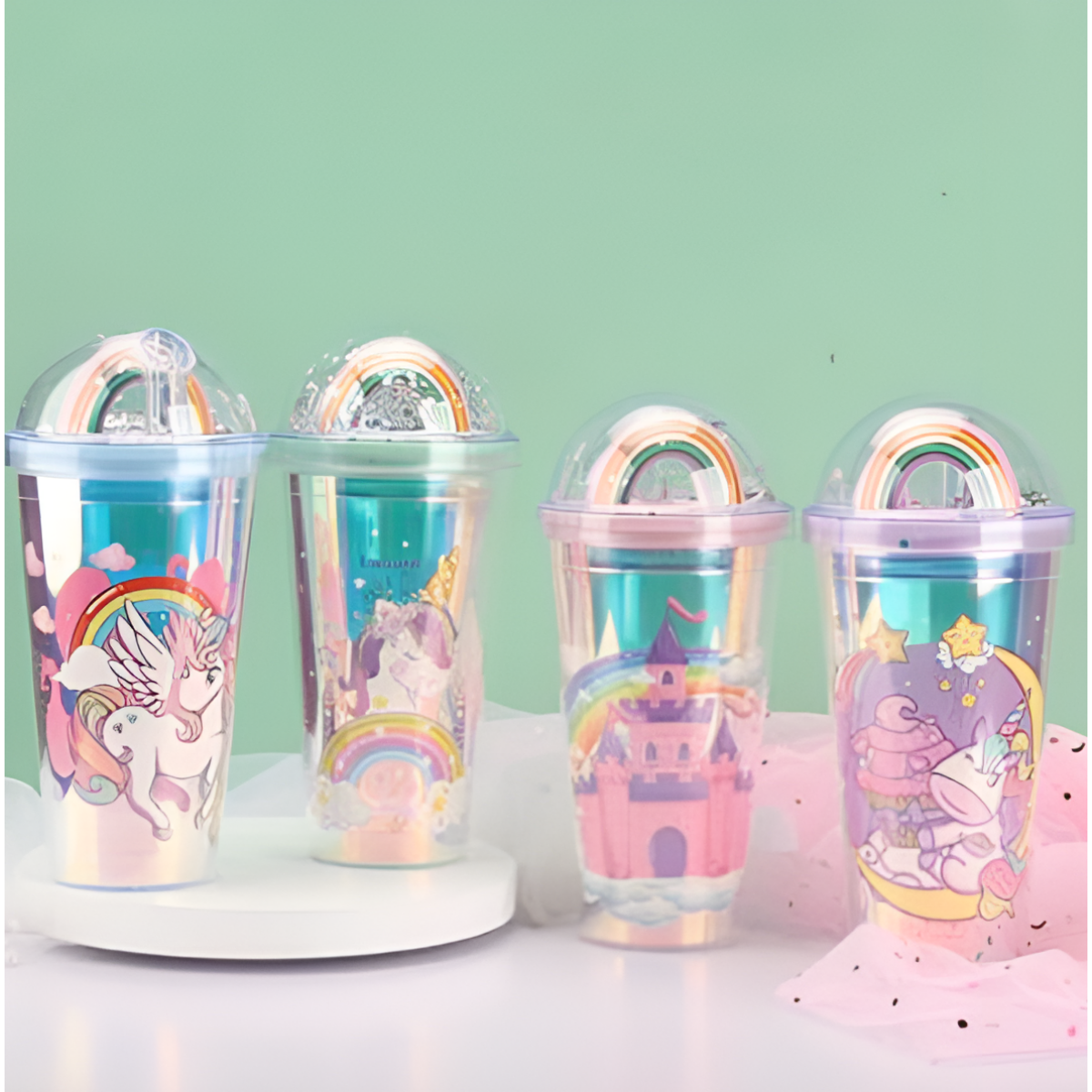 Ποτήρι Πλαστικό με Καπάκι και Καλαμάκι Unicorn 450ml SDS-24797