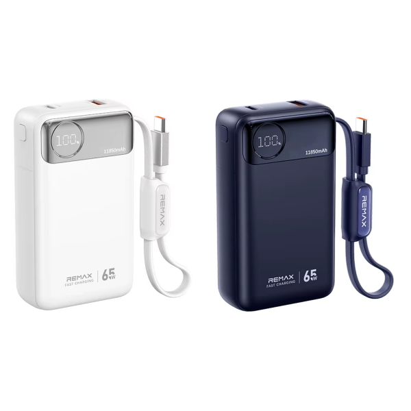 Power Bank 11850mAh 65W PD με Ενσωματωμένο Καλώδιο USB-C και Οθόνη LED Remax T132