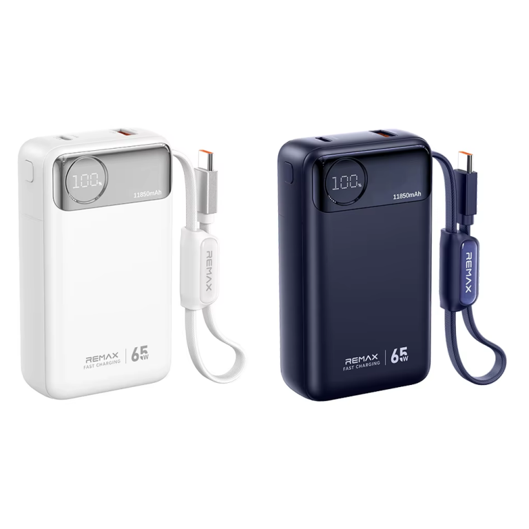 Power Bank 11850mAh 65W PD με Ενσωματωμένο Καλώδιο USB-C και Οθόνη LED Remax T132
