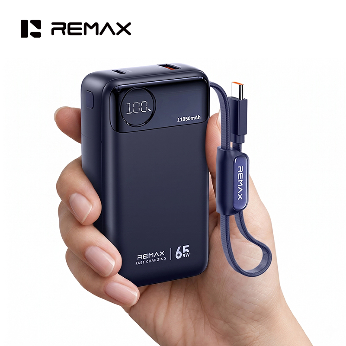 Power Bank 11850mAh 65W PD με Ενσωματωμένο Καλώδιο USB-C και Οθόνη LED Remax T132 - Image 2