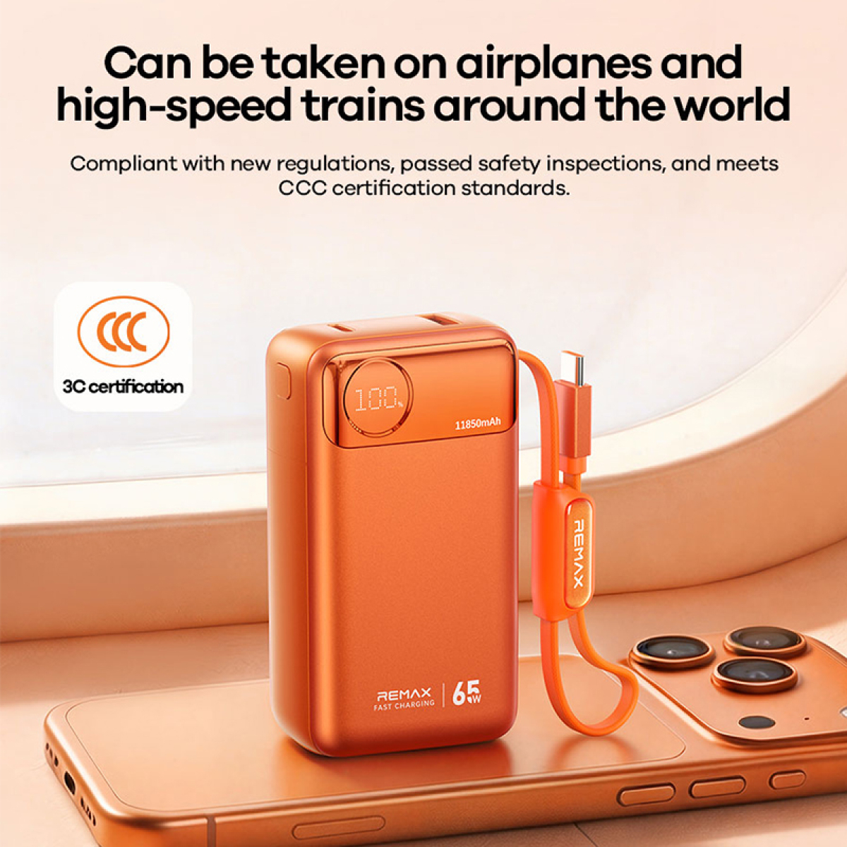 Power Bank 11850mAh 65W PD με Ενσωματωμένο Καλώδιο USB-C και Οθόνη LED Remax T132 - Image 5
