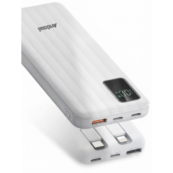 Power Bank 12000mAh Με Ενσωματωμένα Καλώδια Και Οθόνη LED Andowl Q-CD219