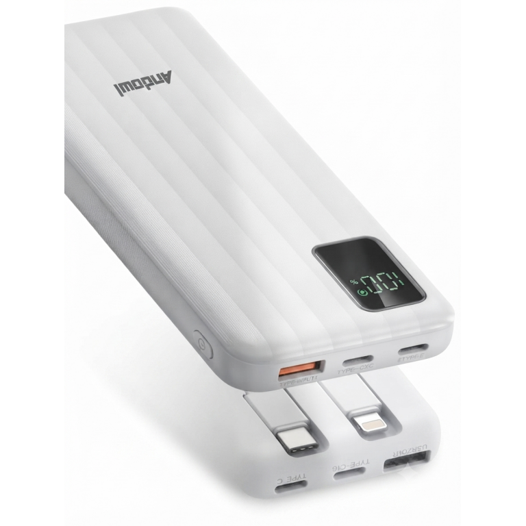 Power Bank 12000mAh Με Ενσωματωμένα Καλώδια Και Οθόνη LED Andowl Q-CD219