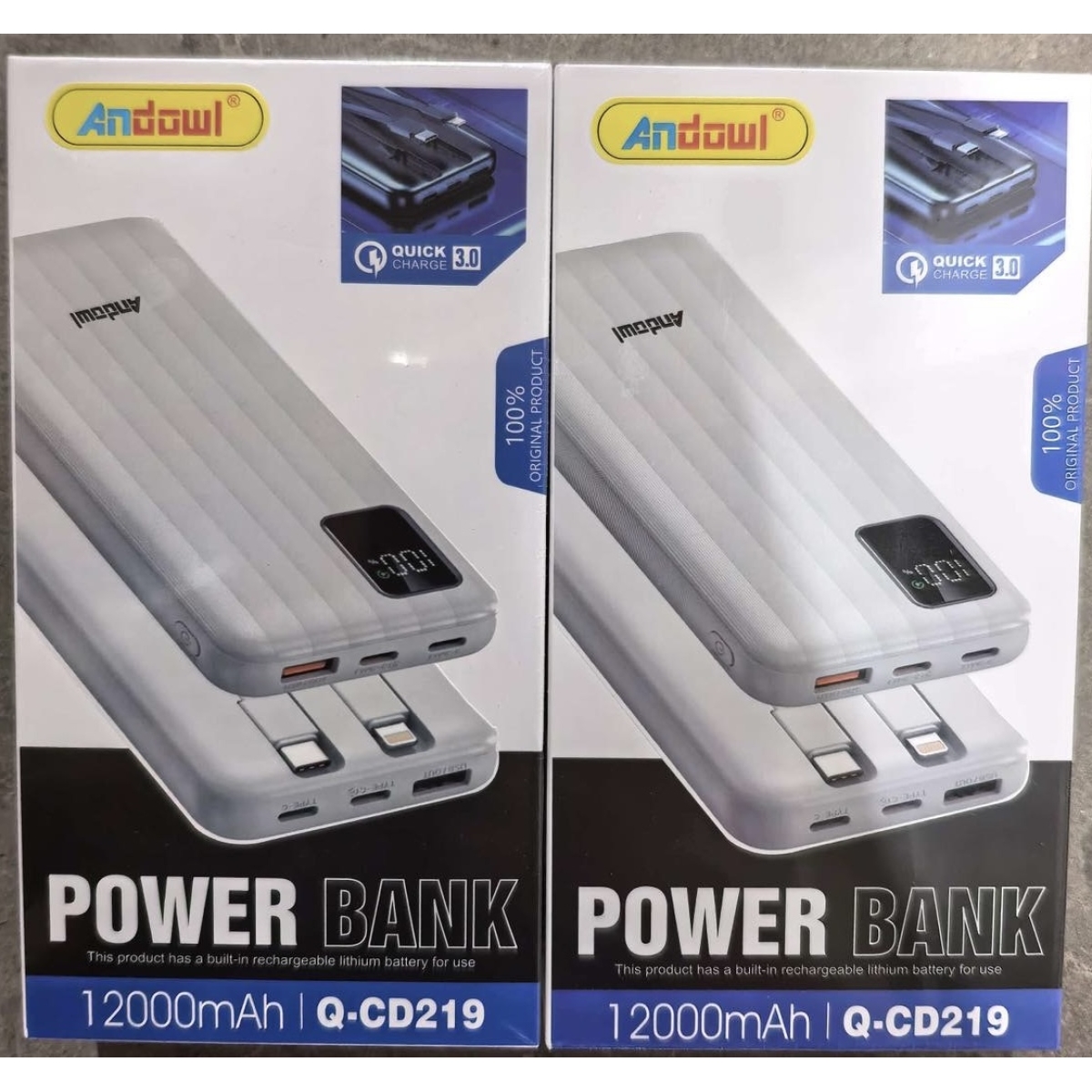 Power Bank 12000mAh Με Ενσωματωμένα Καλώδια Και Οθόνη LED Andowl Q-CD219 - Image 2