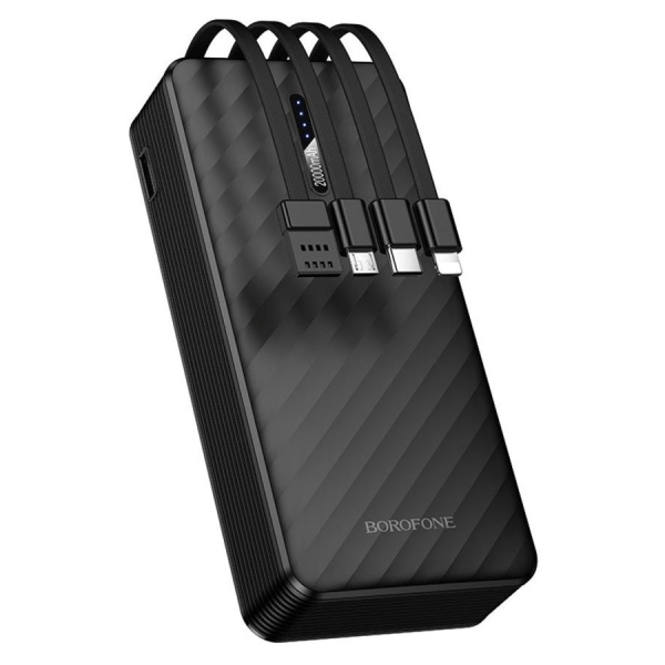 Power Bank 20000mAh με Ενσωματωμένα Καλώδια USB-C, Lightning, Micro USB & USB-A Μαύρο - Borofone BJ84A