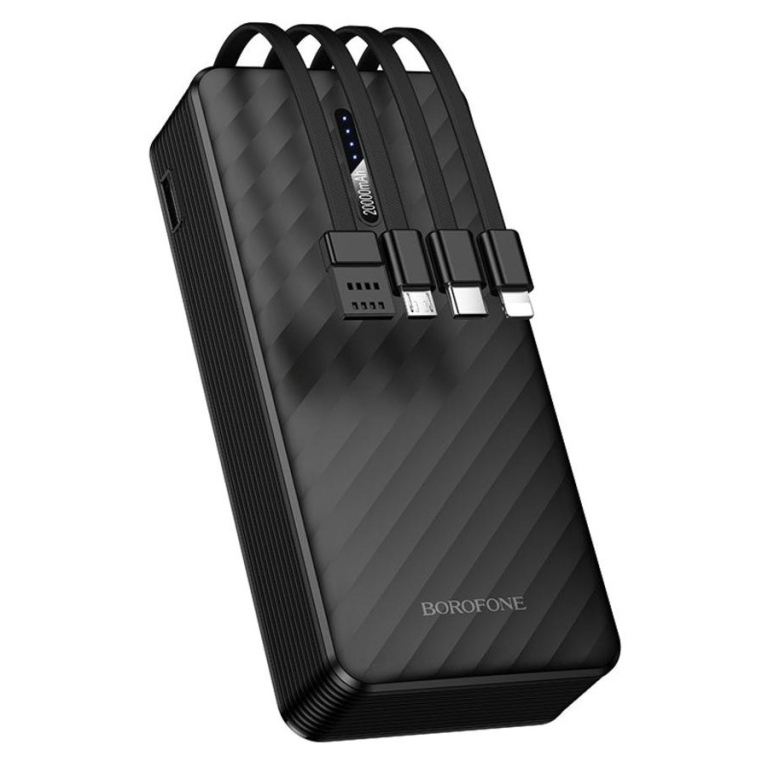 Power Bank 20000mAh με Ενσωματωμένα Καλώδια USB-C, Lightning, Micro USB & USB-A Μαύρο - Borofone BJ84A