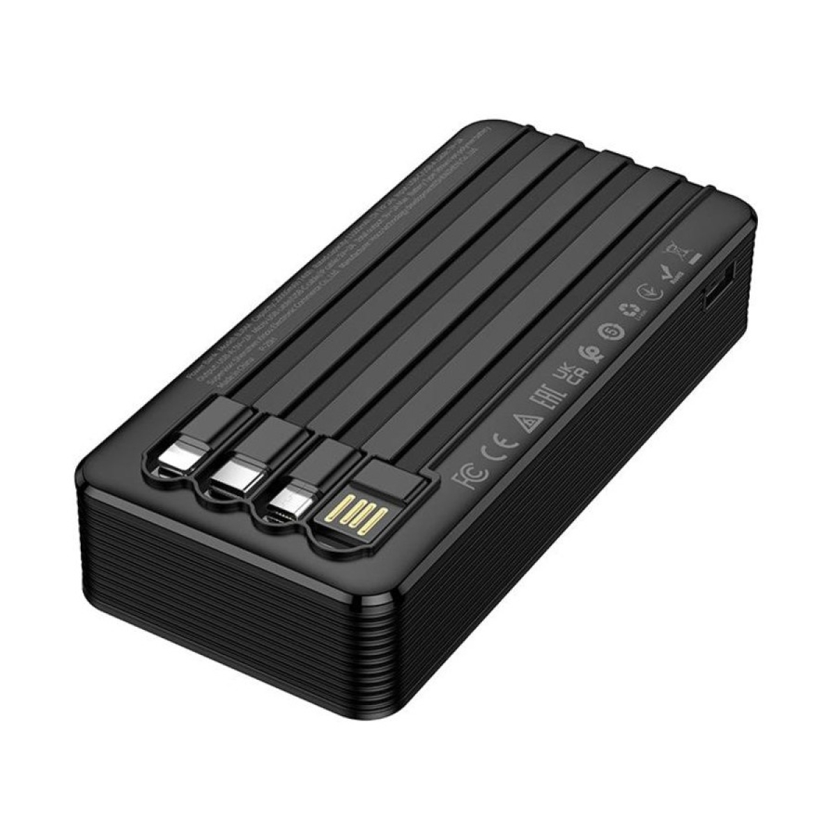 Power Bank 20000mAh με Ενσωματωμένα Καλώδια USB-C, Lightning, Micro USB & USB-A Μαύρο - Borofone BJ84A - Image 4