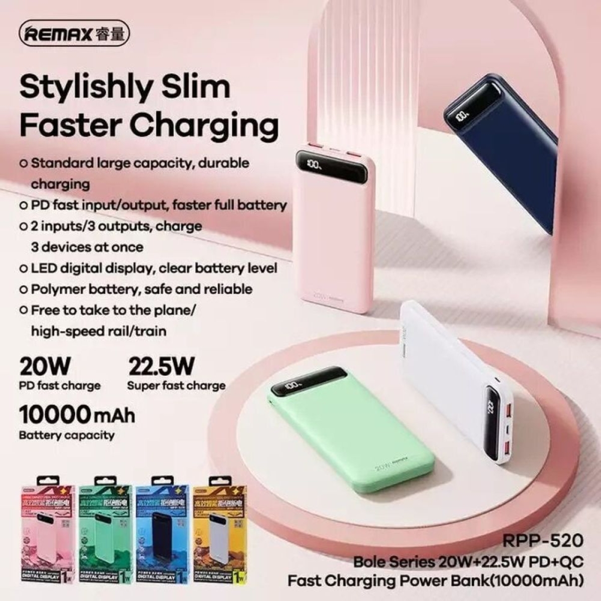 REMAX Bole Series Power Bank 10000mAh 22.5W RPP-520 – Ροζ