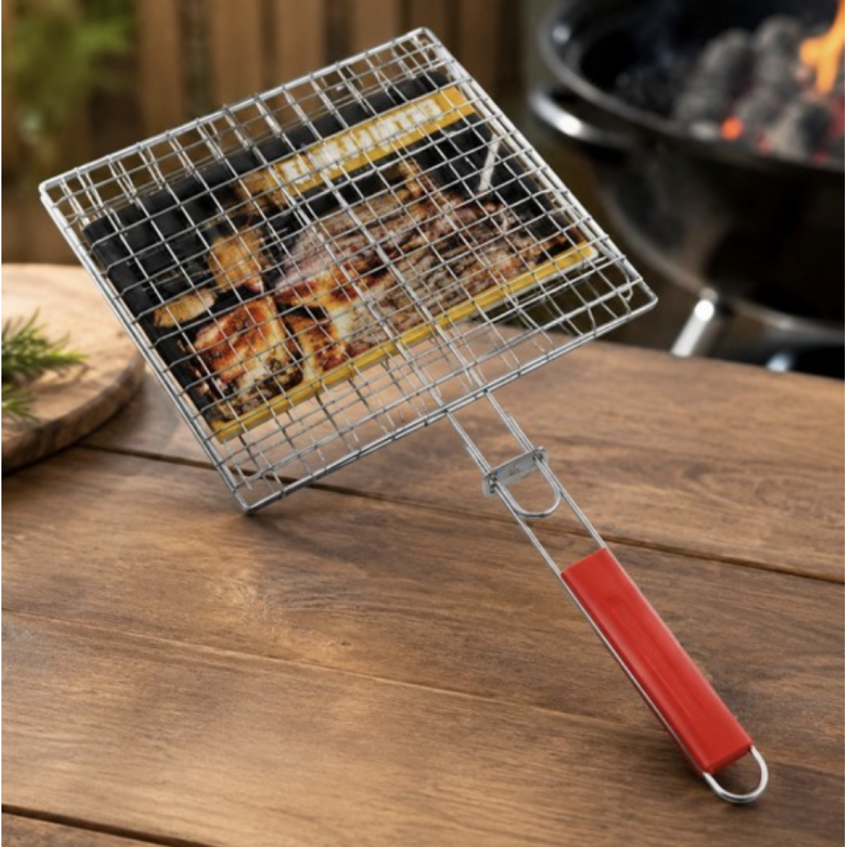 Σχάρα Ψησίματος BBQ Διπλή με Λαβή 30x30cm Y-201-1 - Image 2