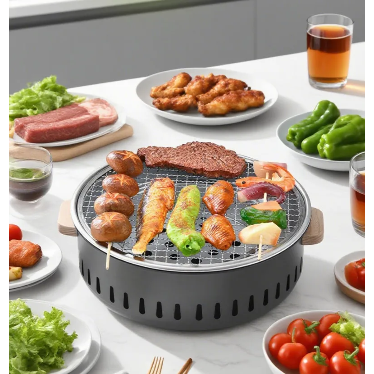 Στρογγυλή Φορητή Ψησταριά Κάρβουνου BBQ 35x31x11cm K-705 - Image 2