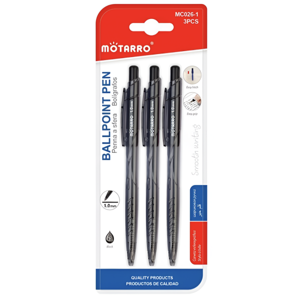 Στυλό Διαρκείας Μαύρο Σετ 3 Τεμαχίων 1.0mm Motarro MC026-1