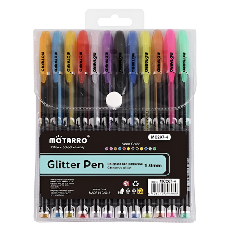 Στυλό Gel με Glitter Σετ 12 Χρωμάτων Motarro MC207-4