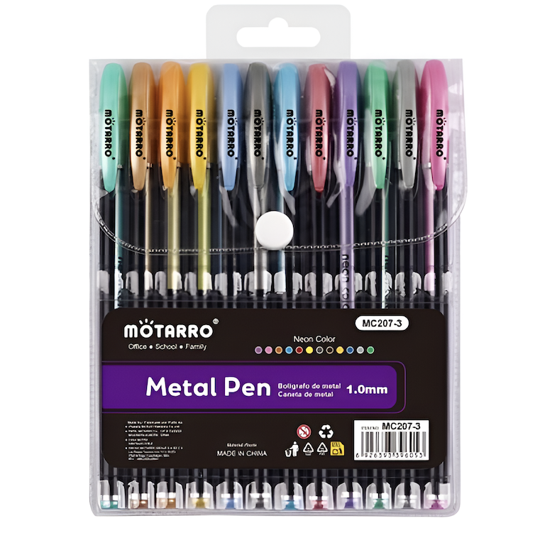 Στυλό Gel Metallic Σετ 12 Χρωμάτων Motarro MC207-3