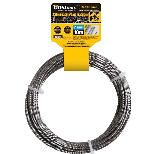 Συρματόσχοινο Ατσάλινo 2mm x 10m Bostools 869446